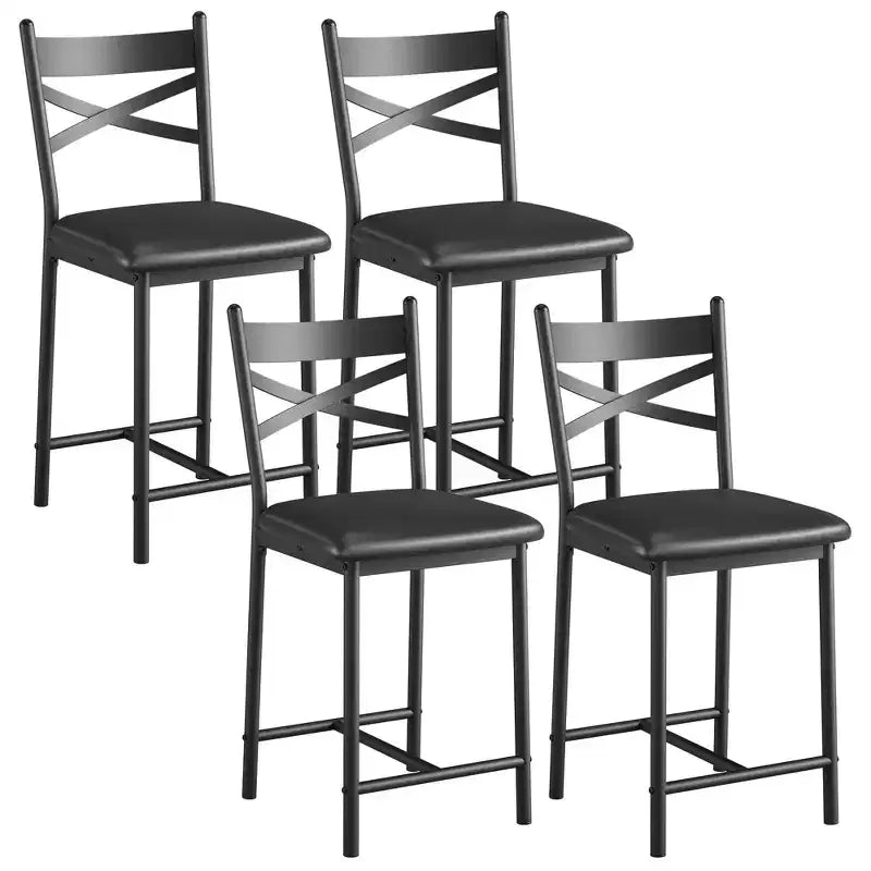 Barhocker, 4er-Set, Barstühle mit PU-Polsterung, Kücheninselstühle mit X-förmiger Rückenlehne und Metallfußstütze, schwarze Stühle in Thekenhöhe