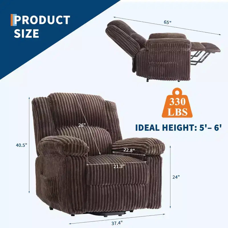 Fauteuil inclinable en velours côtelé, canapé inclinable manuel avec poignée, accoudoirs à plateau rembourré, rembourrage épais, poche latérale, salon, chambre, salle de cinéma maison, gris foncé