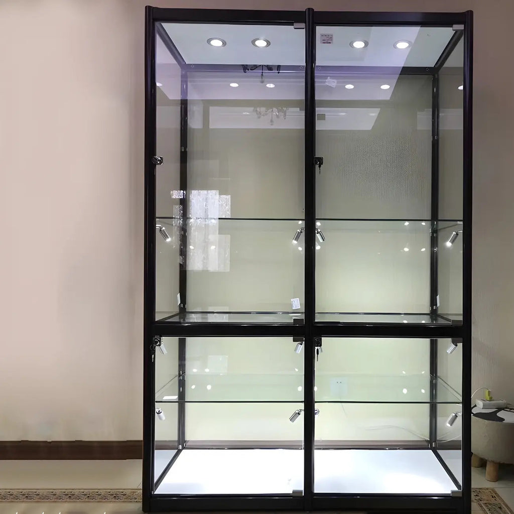 Moderner rechteckiger Vitrinenschrank aus schwarzem Glas