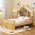 ModernLuxe houten huisbed in twin-/full-size met opbergvak in het hoofdbord, bedframe van massief grenenhout voor kinderen met veiligheidsleuningen