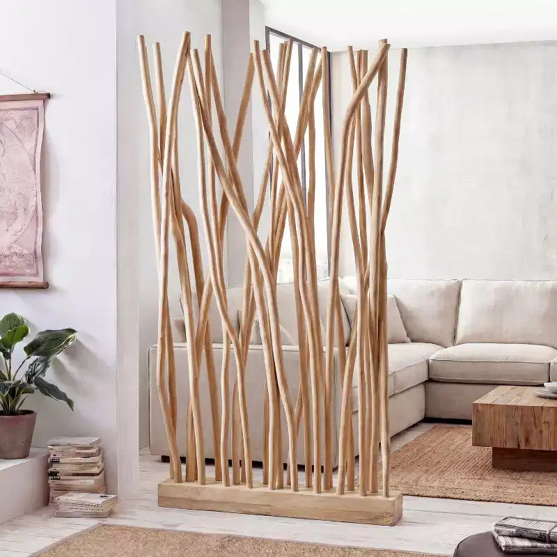 JONATHAN Y Tranquil kamerscherm met één paneel, 39W x 68H, kuststijl, bohemienstijl en handgemaakte teakhouten takken