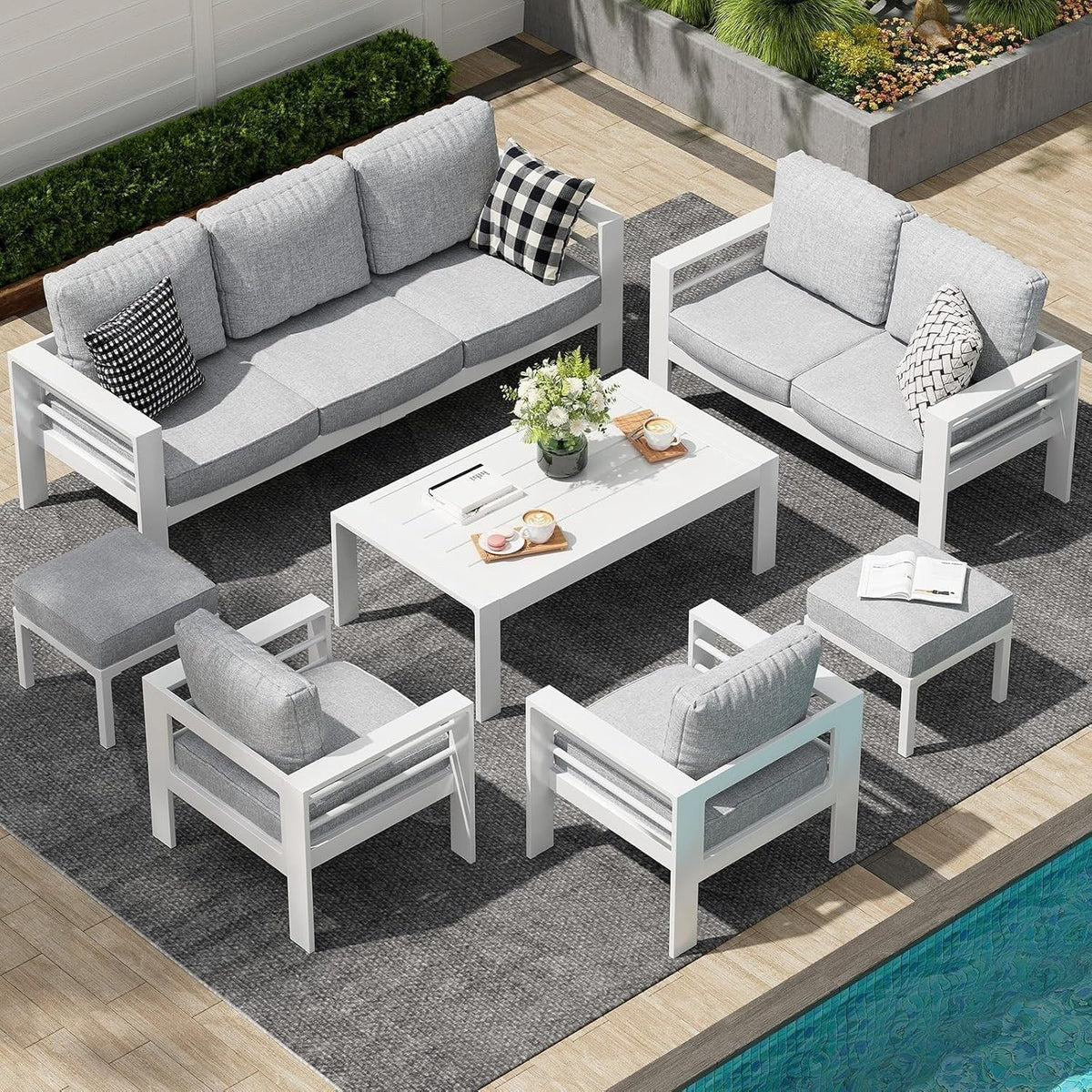 Ensemble de mobilier de jardin en aluminium AECOJOY de 7 pièces, salon de jardin