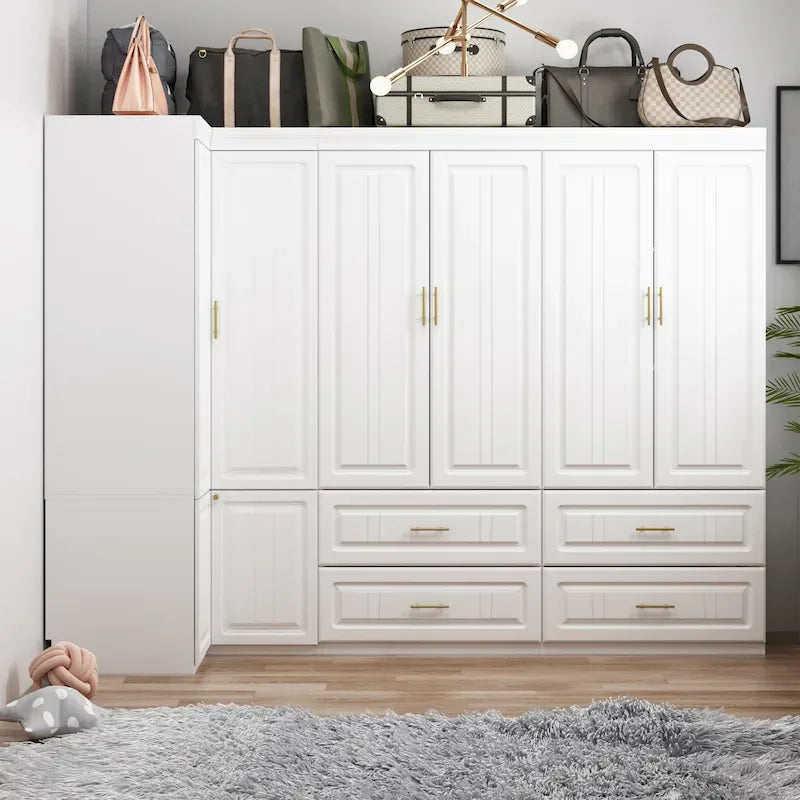 93.9H/74.2H Kleiderschrank, Garderobenschrank mit Kleiderstange, Schubladen und Stauraum