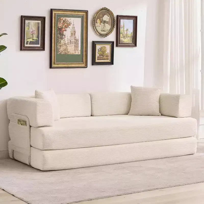 Canapé-lit convertible 5 en 1, banquette modulaire en velours côtelé de 78.8 avec cadre robuste, futon multifonction pour petits espaces, salon et chambre d’amis