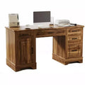 Schreibtisch im Landhausstil fürs Homeoffice mit Stauraum, Holzschreibtisch mit 5 Schubladen und Schrank, rustikaler Computertisch für Wohnzimmer, Schlafzimmer und Arbeitszimmer