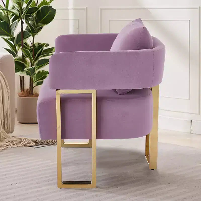 Set van 2 moderne gestoffeerde fauteuils met gouden metalen poten voor woonkamer, slaapkamer of kantoor