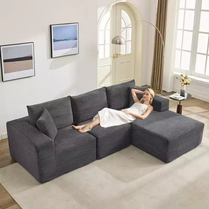108 Modernes 3-Sitzer-Sofa, gepolstertes Sofa in L-Form mit Kissen, Sofa mit tiefer Sitzfläche, keine Montage erforderlich