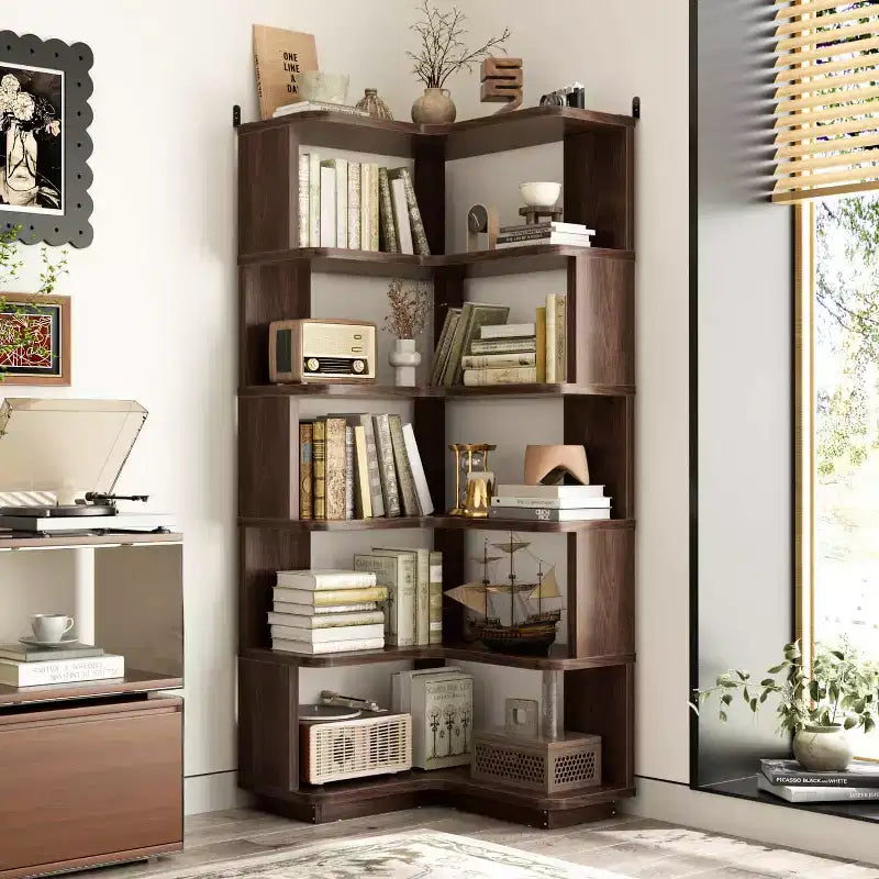 Libreria angolare a 6 ripiani, mobile espositivo salvaspazio