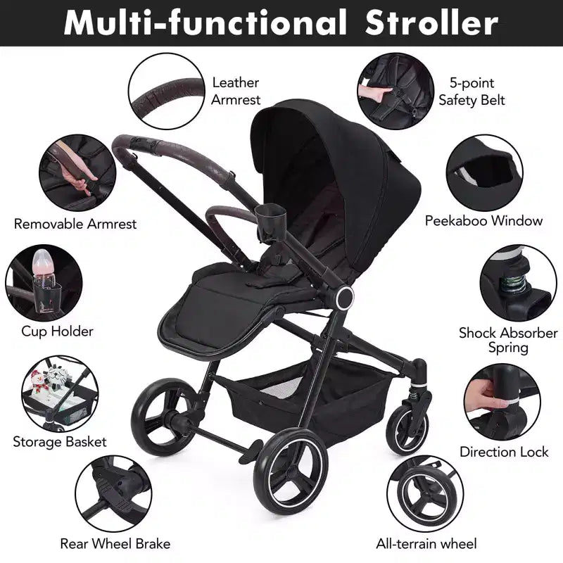Passeggino per neonati e bambini piccoli, pieghevole, ad alto paesaggio, con schienale reversibile, trasformabile in carrozzina