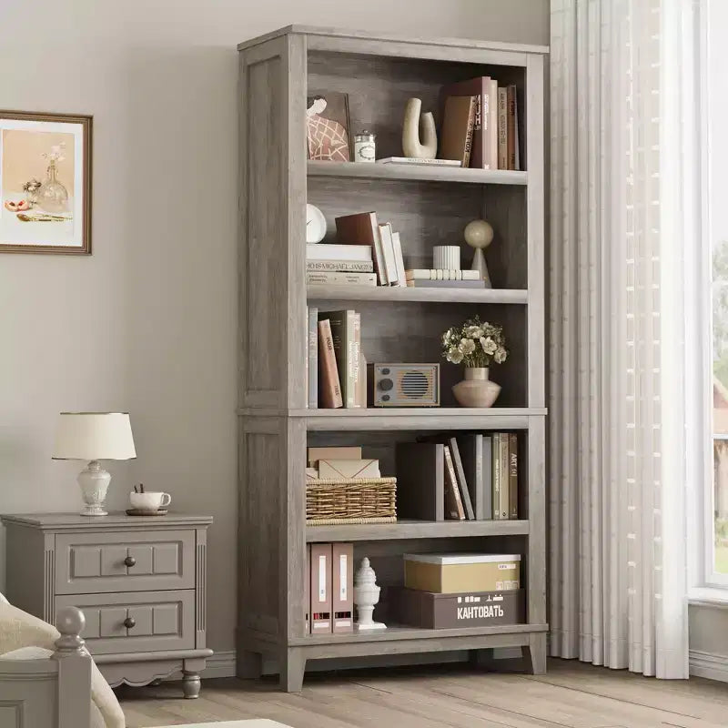 GustoWave 71 Zoll hohes Bücherregal mit verstellbaren Regalböden, 31.5 Zoll breit, Holzregal mit 5 Ebenen im Farmhouse-Stil, Vintage-Bücherregal