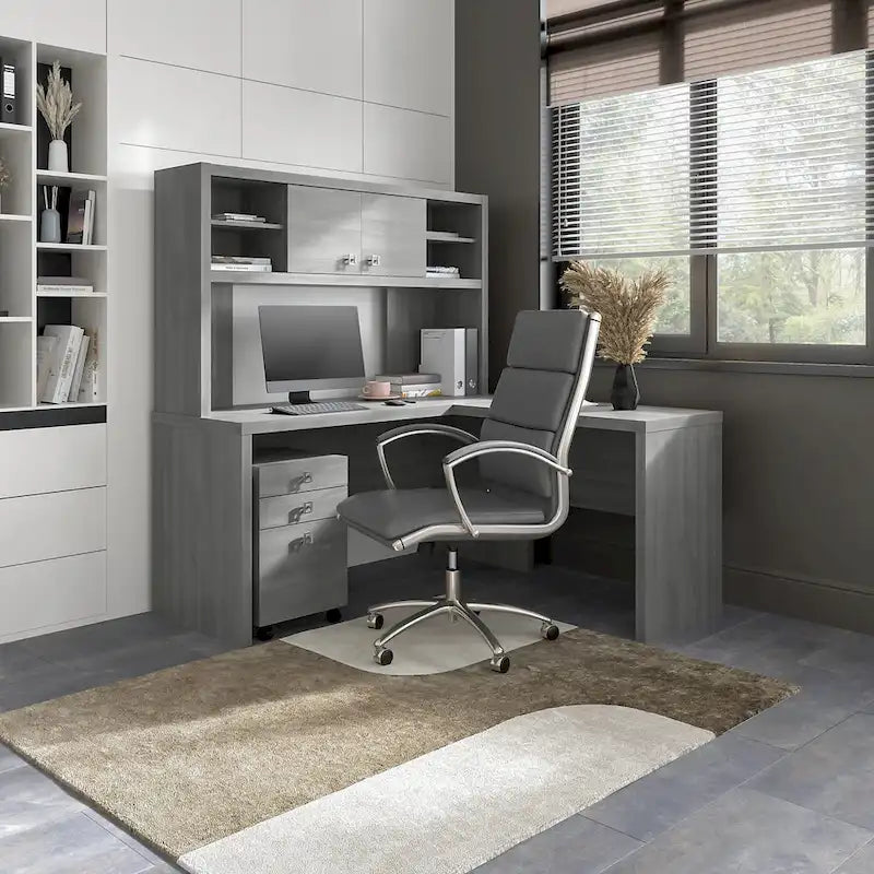 Bureau d’angle L Echo avec rehausse et tiroirs