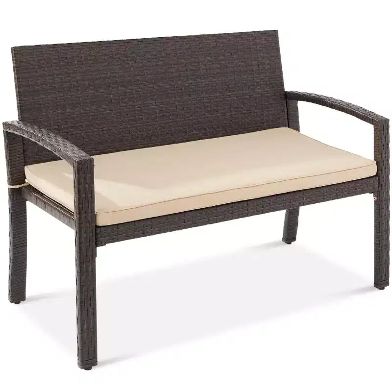 Best Choice Products Outdoor-Gartenbank aus Korbgeflecht für 2 Personen, Garten- und Terrassenmöbel mit einer Tragkraft von 700lb, Kissen