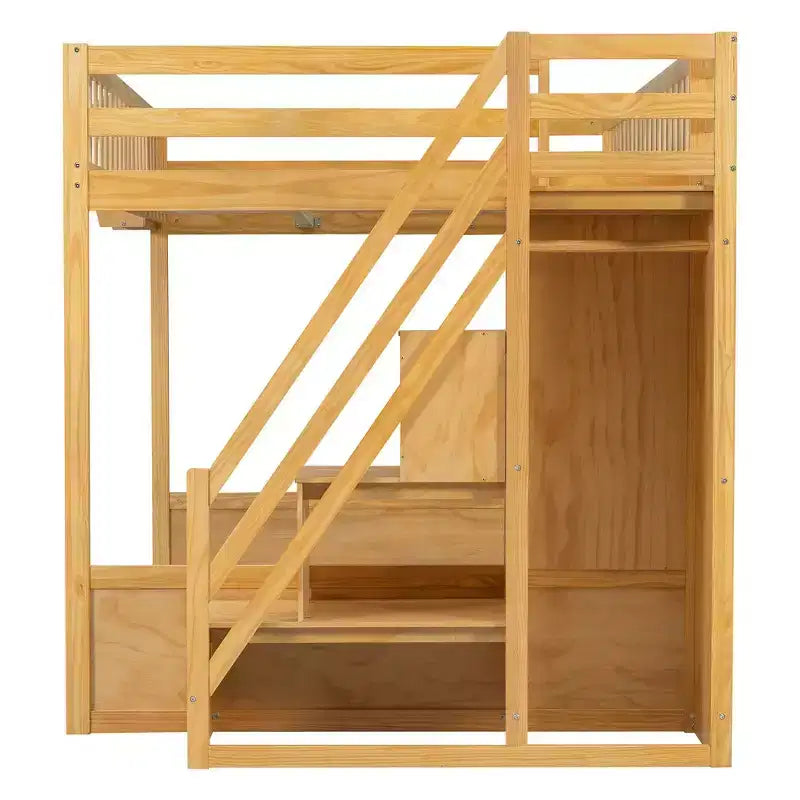 Hoogslaper voor queensize matras met trap, kledingkast en opbergplanken - MDF, 650 lb