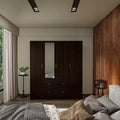 Hitow Kleiderschrank mit 2 großen Schubladen, mittigem Hängbereich und Spiegel, minimalistischer Stil