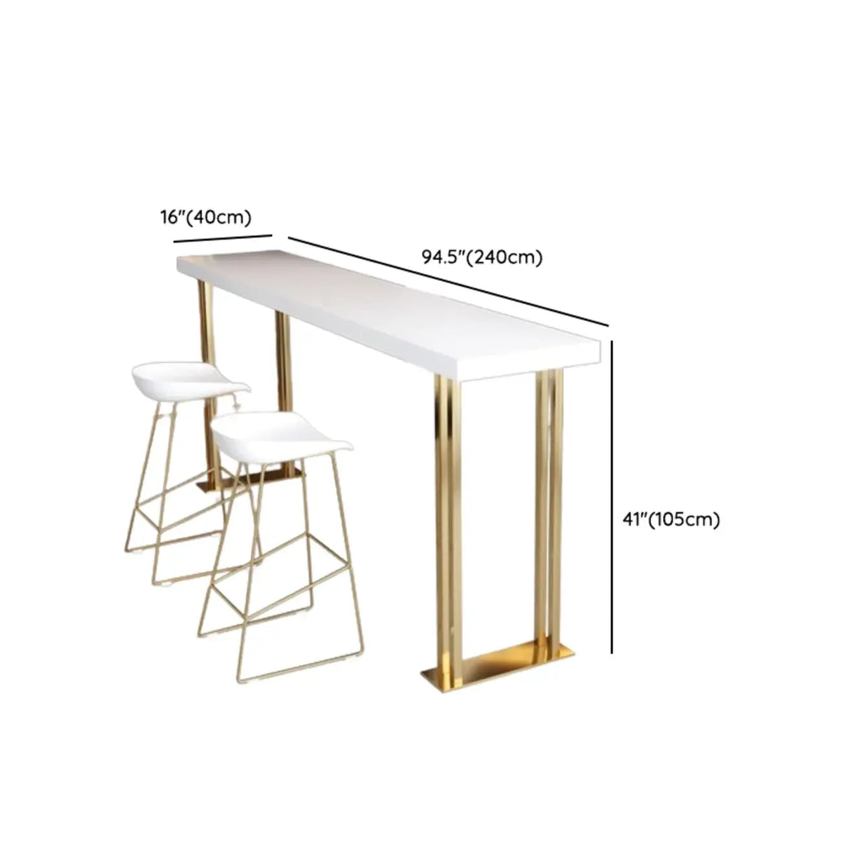 Luxe rechthoekige houten bartafel met gouden sledevoet om aan te dineren