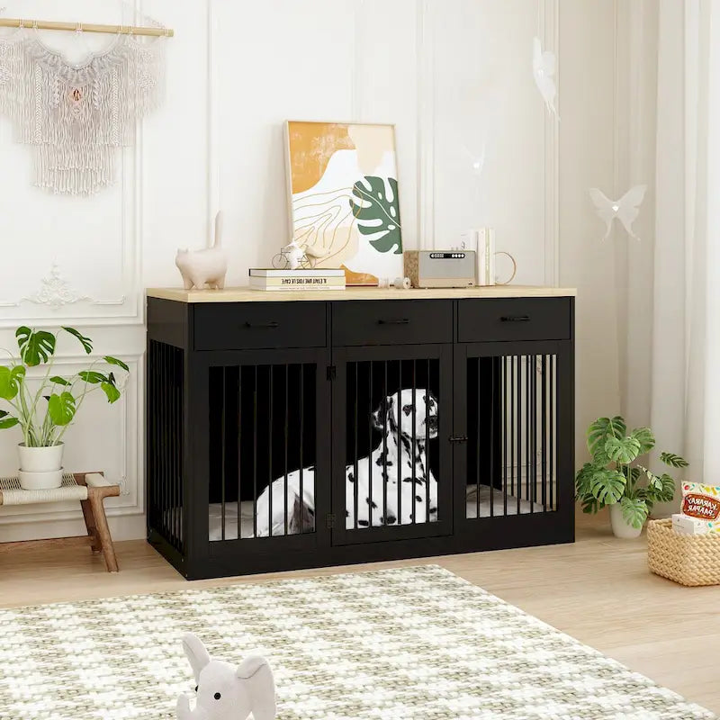 Moderne grote hondenbench met opberglades - elegante espressokleurige afwerking