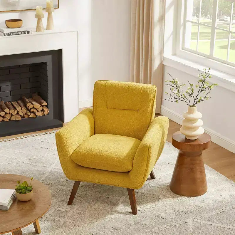 Fauteuil d'appoint confortable en flanelle jacquard Art Leon avec pieds en bois