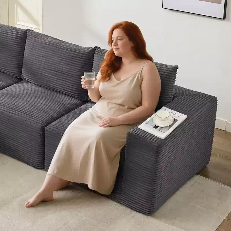 108 Modernes 3-Sitzer-Sofa, gepolstertes Sofa in L-Form mit Kissen, Sofa mit tiefer Sitzfläche, keine Montage erforderlich