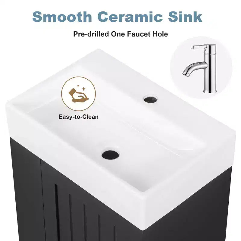 Bathroom Vanity with Ceramic Sink, MDF Storage Drawer, Side Shelf & Golden Handle