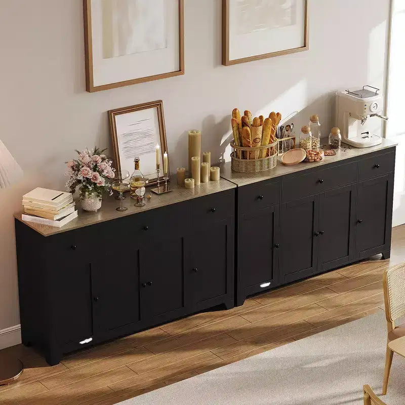 Buffet 55 avec 3 tiroirs et 4 portes, meuble de rangement de cuisine avec étagère réglable, pour la salle à manger ou le salon