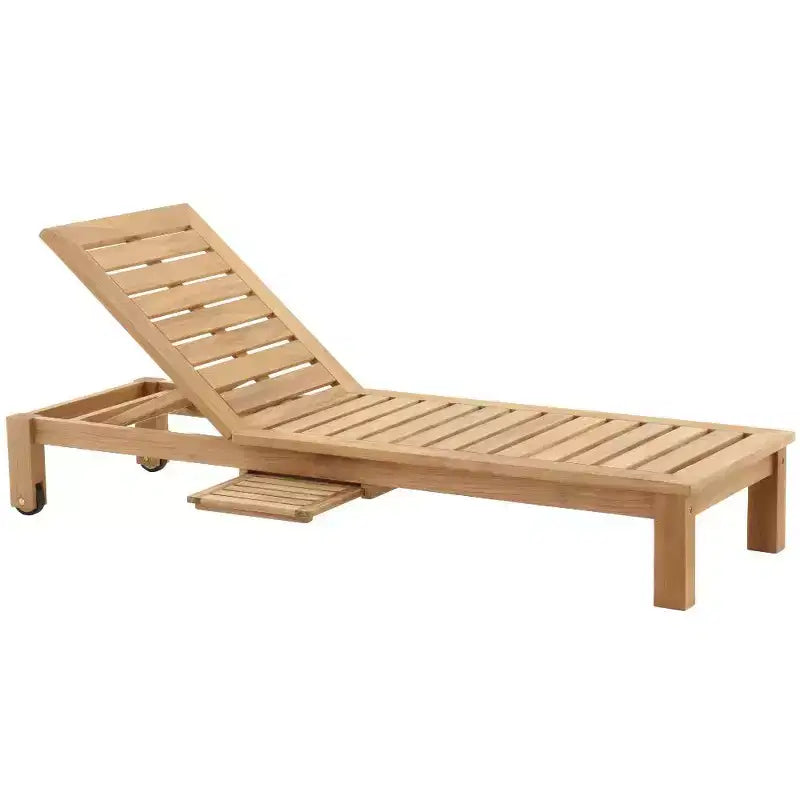 Nordic Teak Natur Outdoor-Chaiselongue mit Beistelltisch - Beige