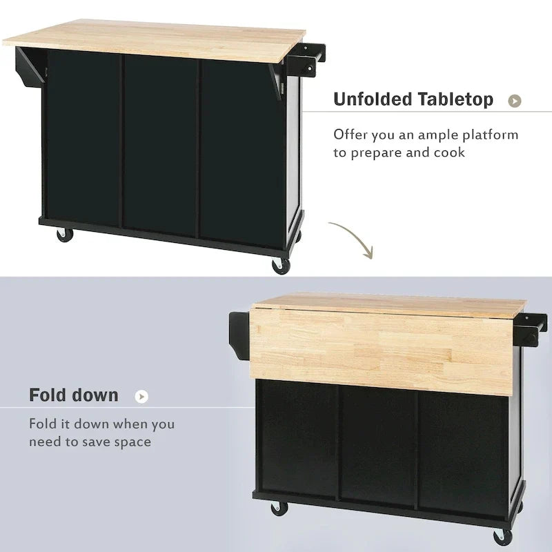 Îlot de cuisine portable à roulettes avec rangement