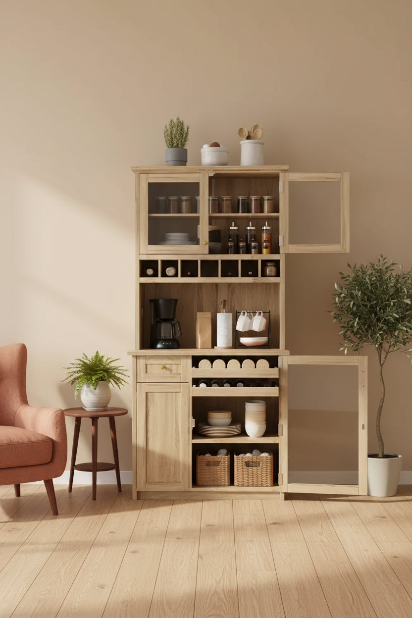 Küchenvorratsschrank, 75 hoch, mit Glastüren