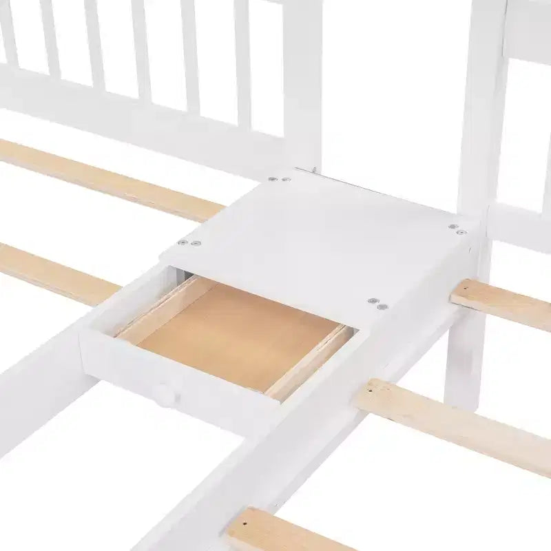 Whisen Etagenbett mit Doppelbett über Einzelbett, dreistöckiges Holzetagenbett mit Schubladen und Schutzgittern