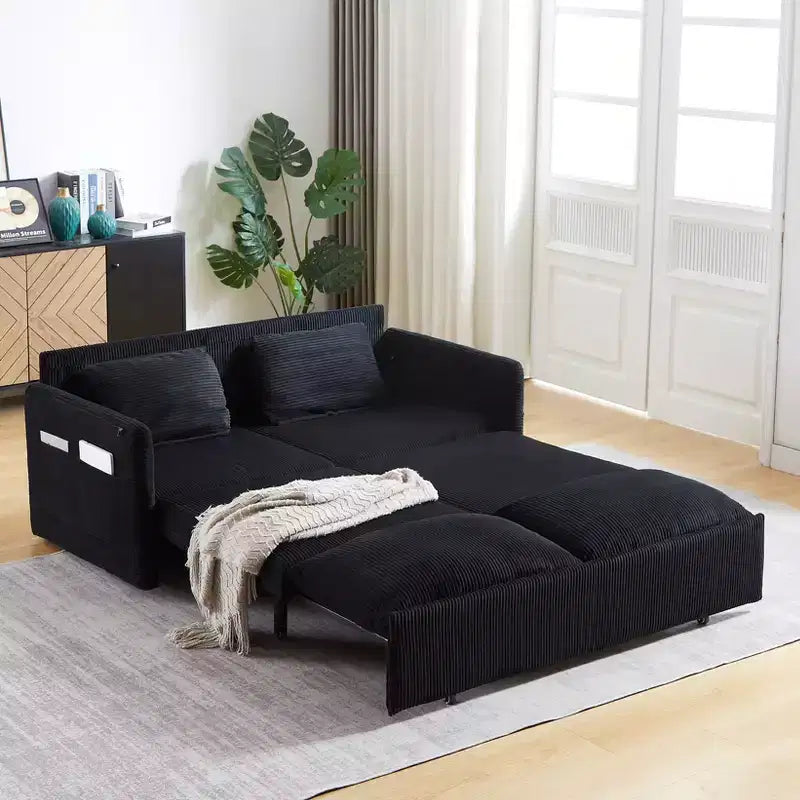 64.5 3-in-1-Schlafsofa aus Cord mit ausziehbarem Bett