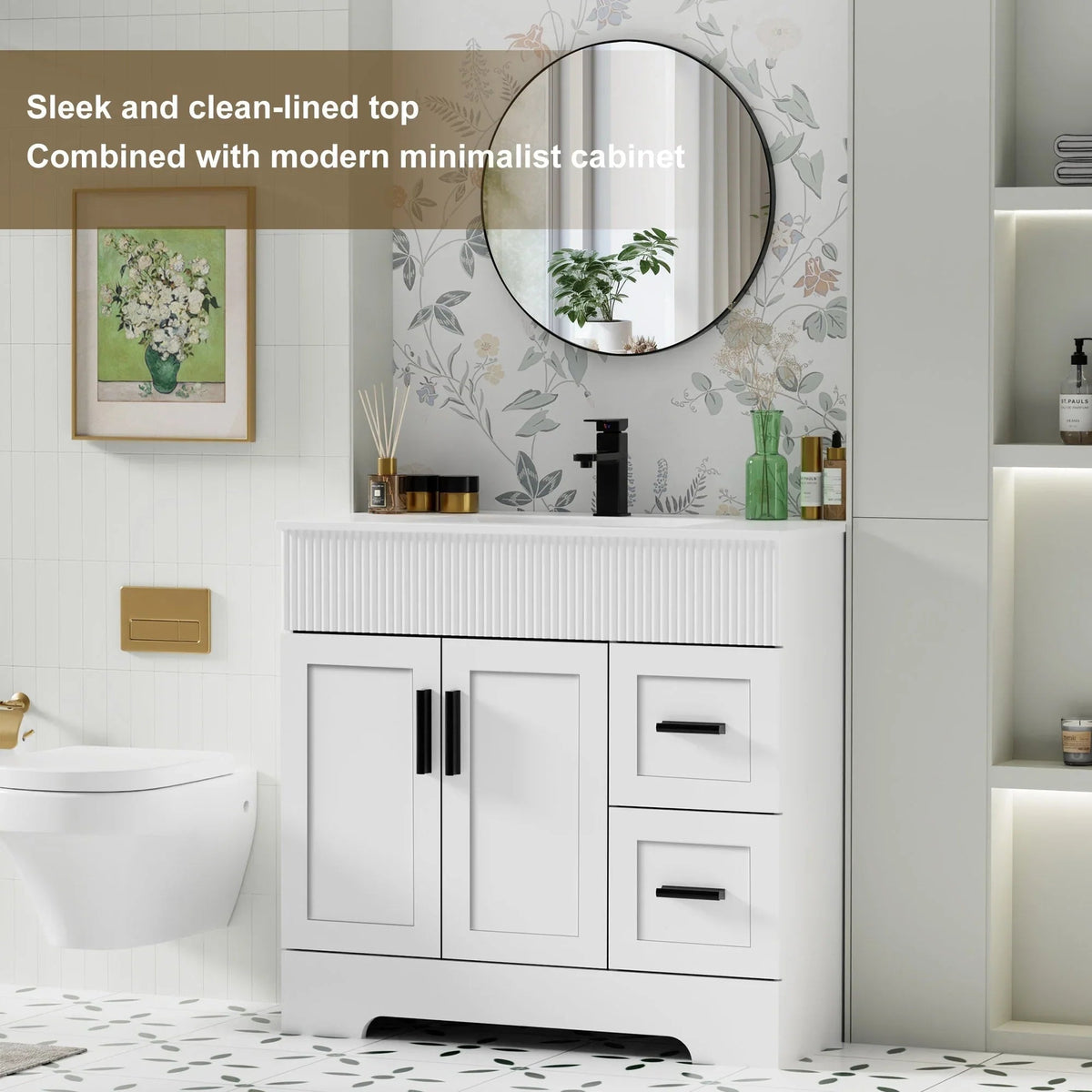 Ensemble meuble-lavabo de salle de bain Wavy Line 30/36/48 avec lavabo et robinet