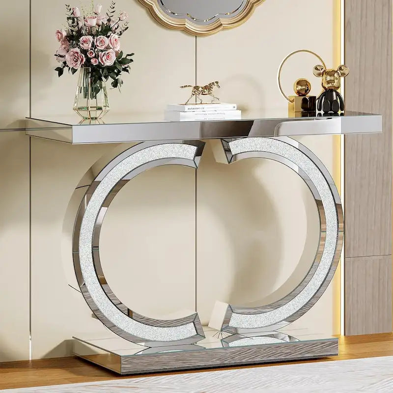 Console argentée, table d’entrée avec miroir de 39 pour l’entrée