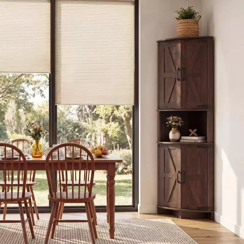 Armoire d’angle haute de 64.8 avec portes, armoire de rangement d’angle marron de style campagnard, garde-manger d’angle autoportant avec étagères réglables