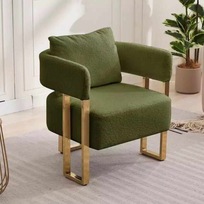 Set van 2 moderne gestoffeerde fauteuils met gouden metalen poten voor woonkamer, slaapkamer of kantoor