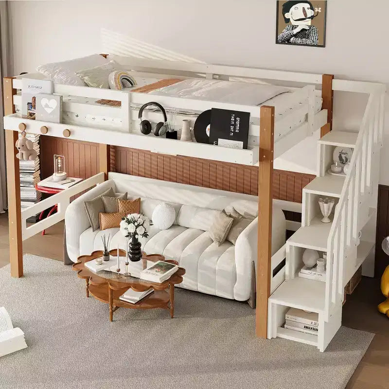 Modernes Hochbett im Loft-Stil mit Kleiderhaken, Ablagefächern und Platz unter dem Bett