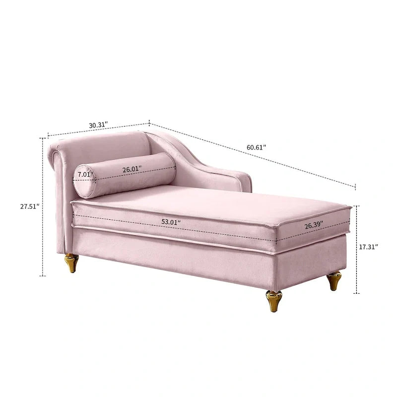 Méridienne élégante de style français en velours avec rangement et coussin